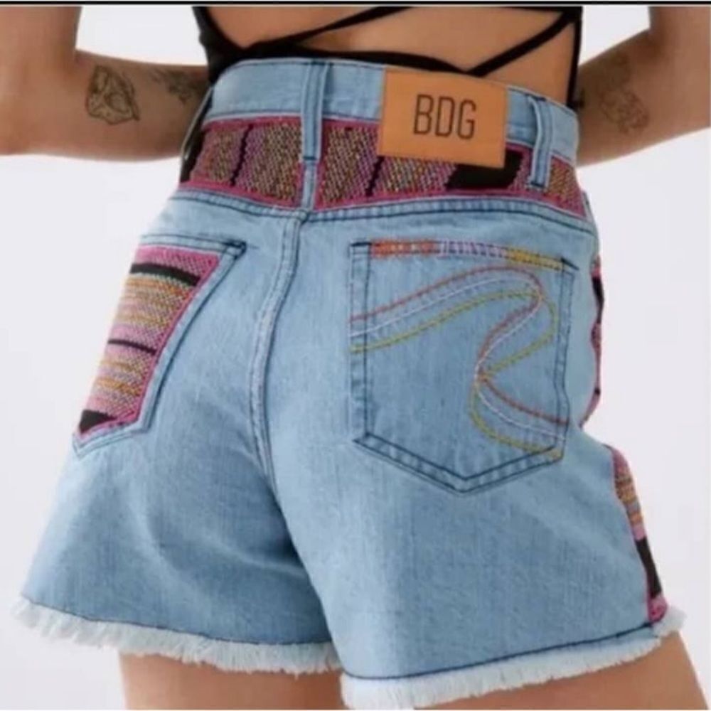 BDG A-Line Cutoff Denim Short Blanket Patchwork Blue Size 24 - Picture 2 of 11